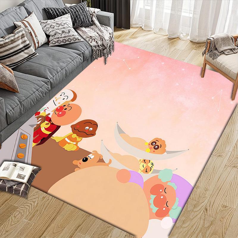 Anpanman Flannel Pattern Square Carpet,Area Rug,Carpet Rug for Living Room Bedroom Sofa Playroom Decor,Non-slip Floor Mat