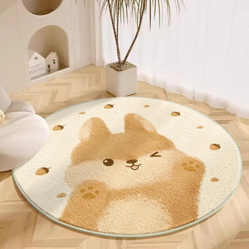 Cartoon Animals Carpets for Living Room Cute Bedroom Decor Plush Rug Round Dressing Table Floor Mat Fluffy Soft Children Carpet