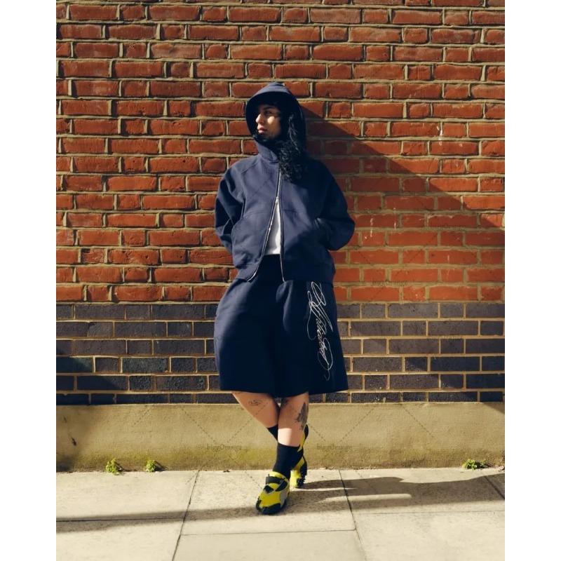 Amerikanische Stickerei Shorts Herren Y2K Retro Lässig High Street Trendig Hohe Taille Übertrieben Gerade Lässige Shorts