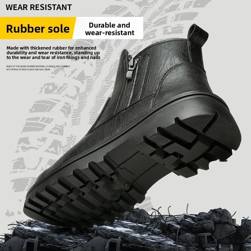 steel toe cap boots waterproof leather work shoes with side zipper anti-slip sneakers men anti smash anti puncture safety shoes