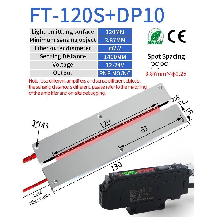GTRIC Through-Beam Matrix Array Fiber Optic Sensor Set With Digital Display Amplifier 12-24V DC PNP Fast Response Optical Switch