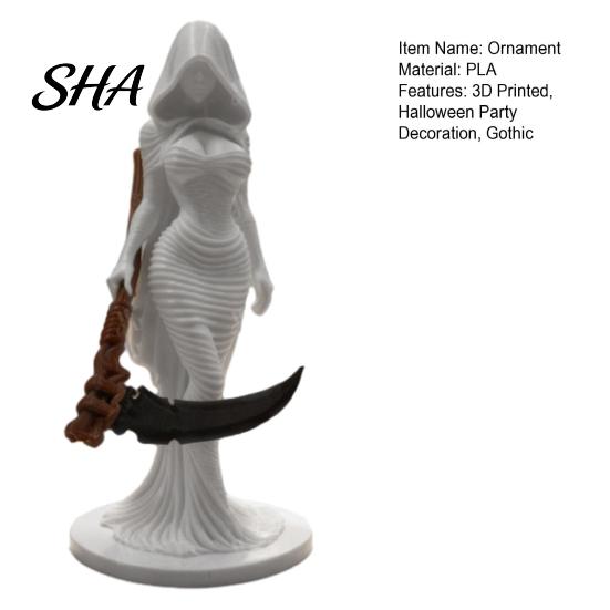 Spooky Halloween Ornament 3D Printed Hooded Woman Statue, Gothic Grim Reaper Figurine, Figurine Party Decoration for Home Office Desk Shelf Women