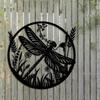 Dragonfly Wildflowers Laser Cut Iron Wall Art, Large Modern Metal Sculpture for Living Room Garden Decor Nature Farmhouse Hanging Ornament