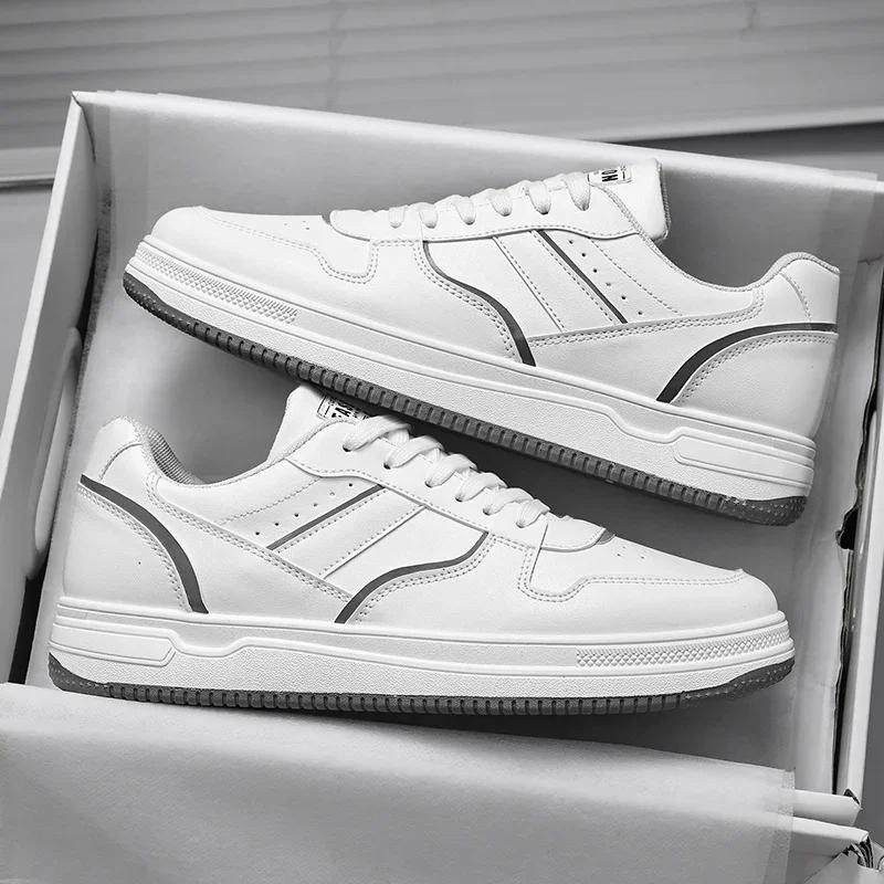New Mens Casual Shoes White Grey Platform Student Sneakers Outdoor Breathable Sport Shoes Lightweight Running Shoes Tennis Shoes