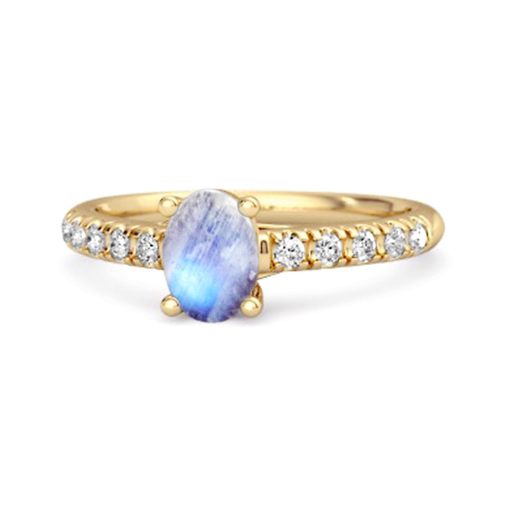 

Moonstone Pave Band with White CZ Accents Ring - 925 Sterling Silver Gold Vermeil 9.5