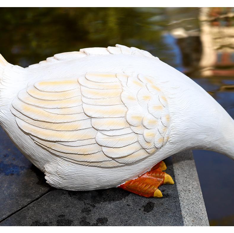 White Duck Pond Decoration with Fish - Resin Garden Ornament