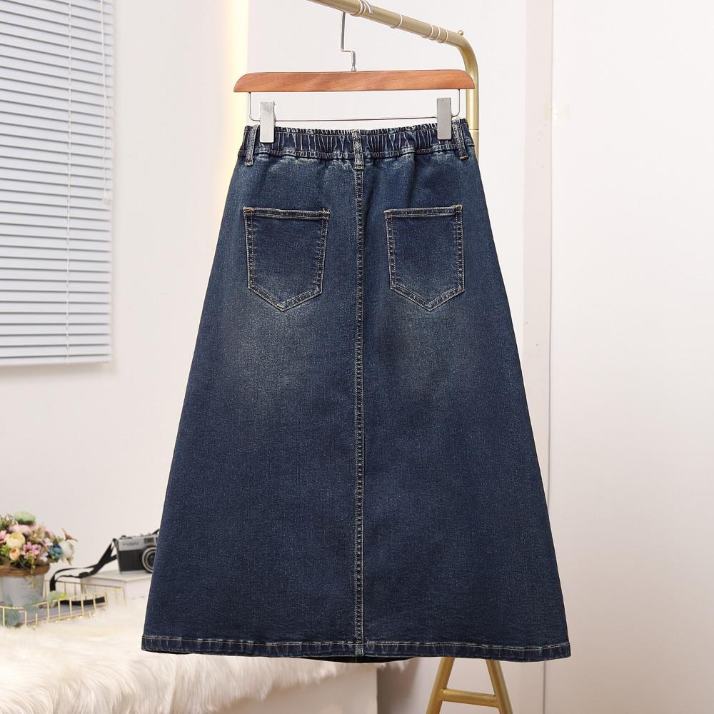DIMANAF 2025 Autumn Winter Plus Size Women Skirts Elastic Waist Oversize Lady Long Skirts Denim Cotton Thick