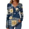Women's Casual Fashion Brushed Retro Floral Print Long Sleeve V-Neck Top T-Shirt