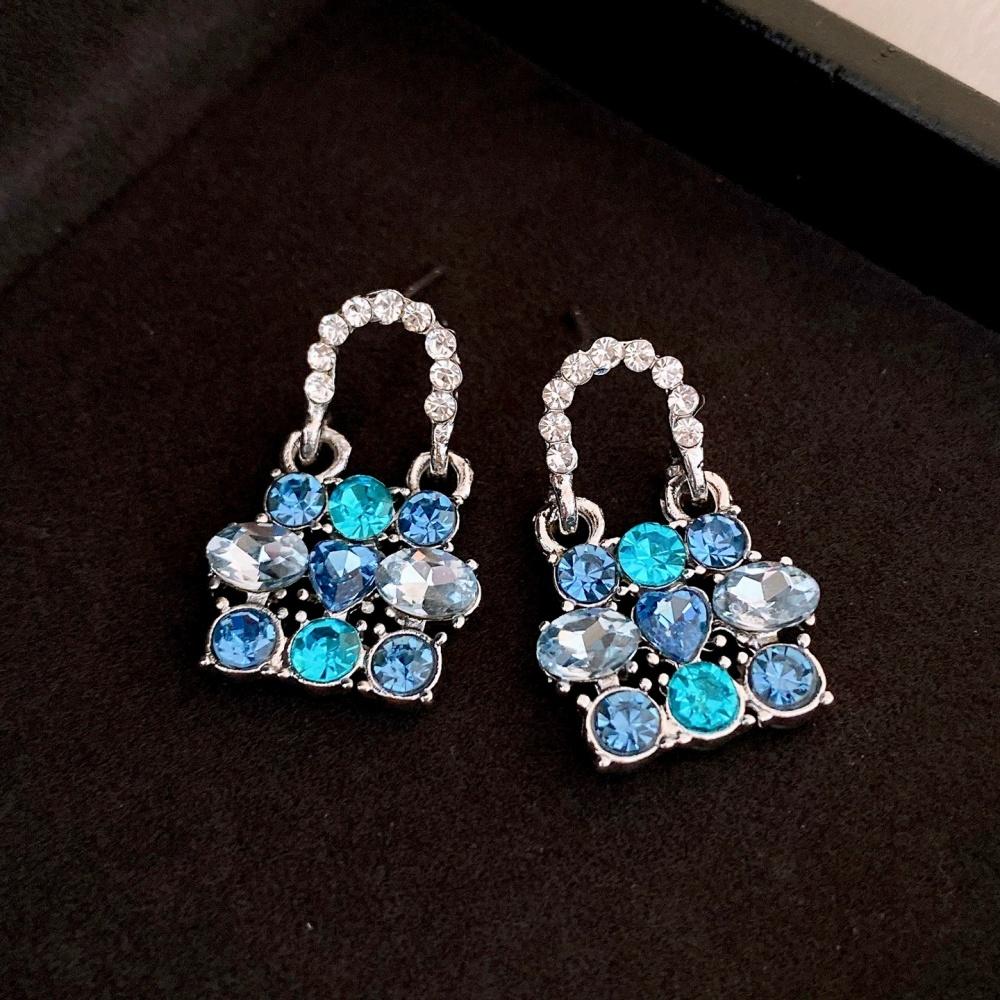 Geometric Heart Round Zircon Lock Pendant Earrings for Women Unique Fashionable Simple High end Personalized Jewelry Wholesale синий