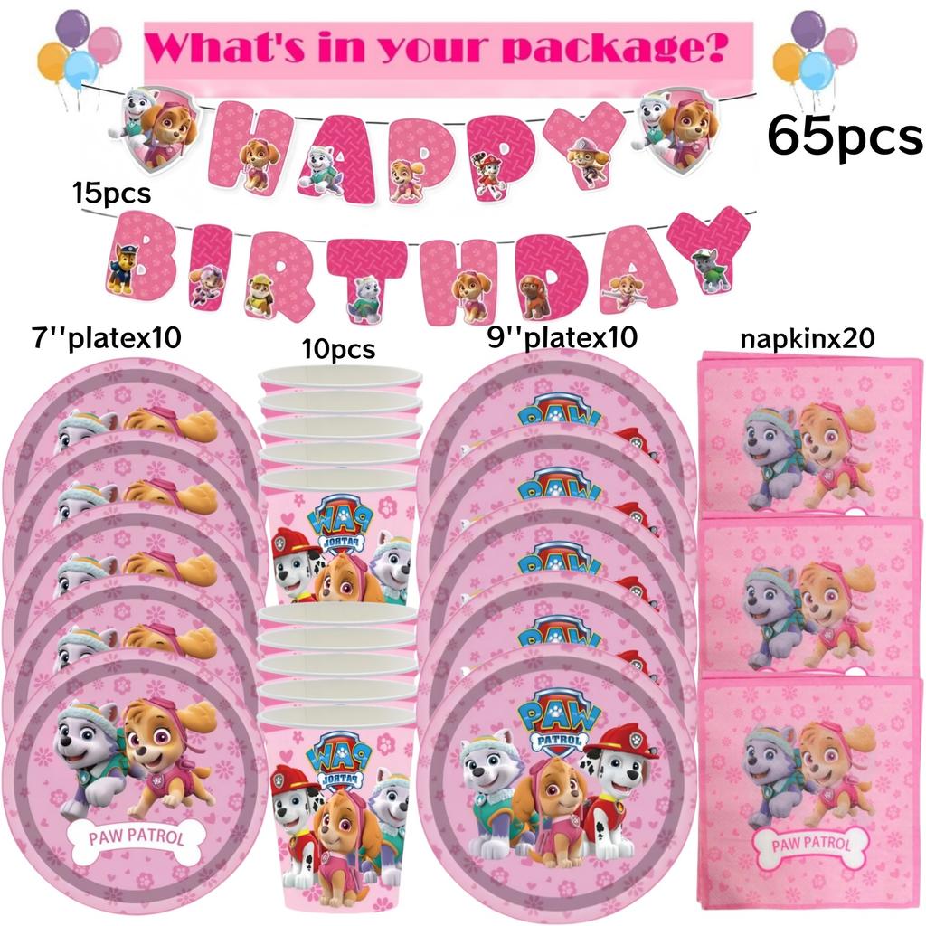 Roze Paw Patrol Verjaardagsfeest Decoratie Skye Wegwerp Servies Tafelkleed Bord Folie Ballonnen Babyborrel Meisjes Feestartikelen