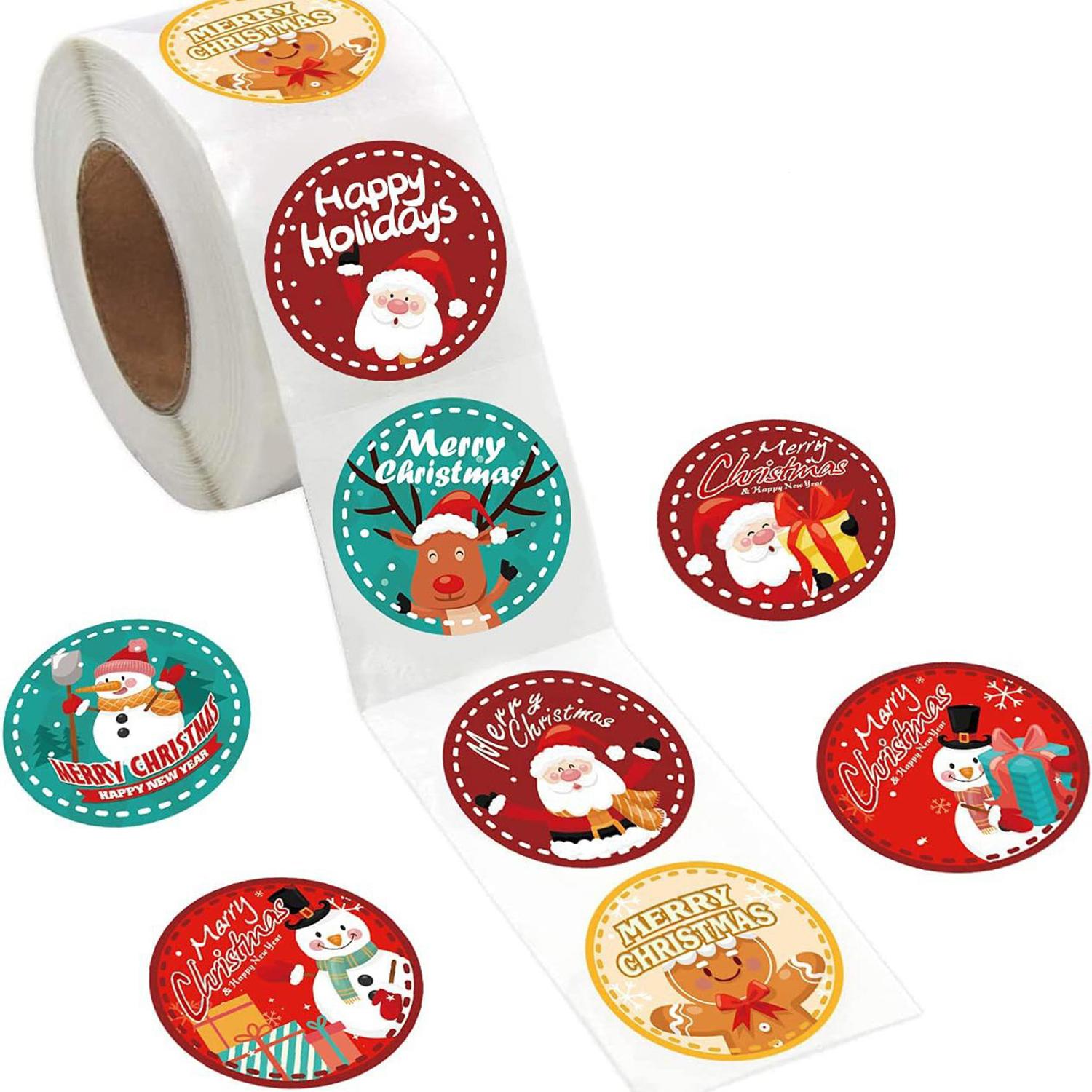 100-500pcs Christmas Stickers for Envelope Round Merry Christmas Stickers 8 Designs Christmas Gift Decor Stickers 1inch