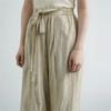 Johnature Women Vintage Bandage Straight Pants Solid Color Summer Elastic Waist Loose Pockets Female Long Trousers