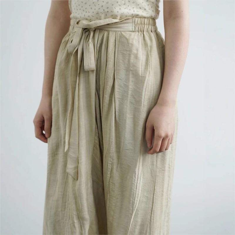 Johnature Women Vintage Bandage Straight Pants Solid Color Summer Elastic Waist Loose Pockets Female Long Trousers