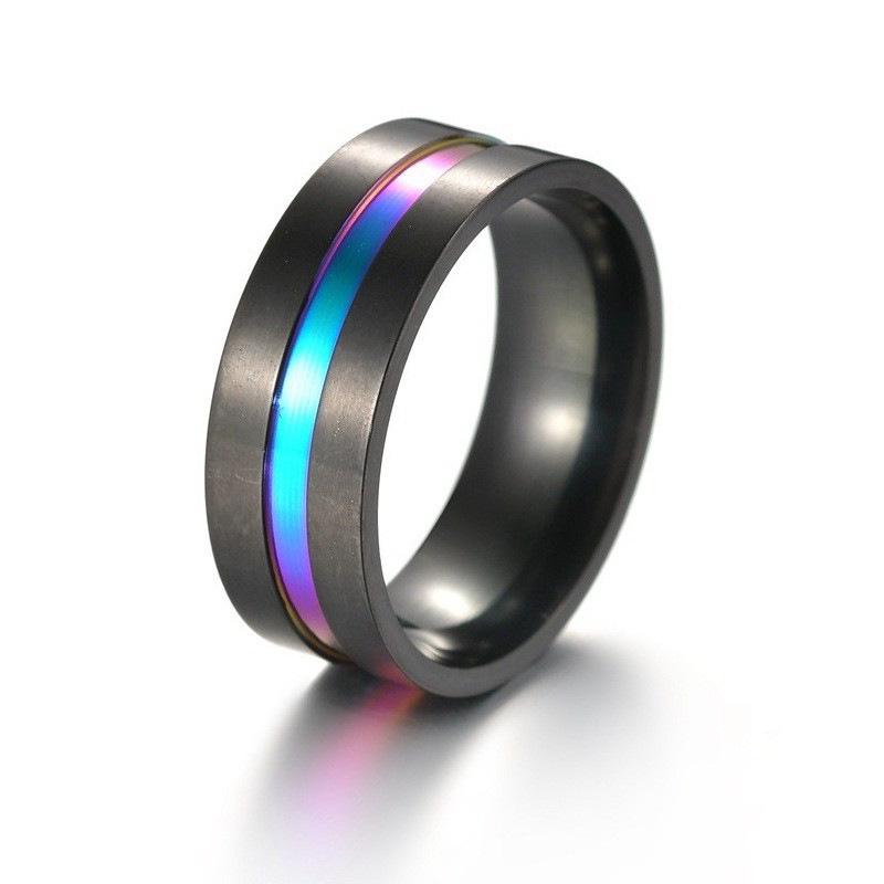 Europäisch-Amerikanische Mode Schwarz & Farbe Durchsetzt Titanstahl Mattierter Ring Schmuck