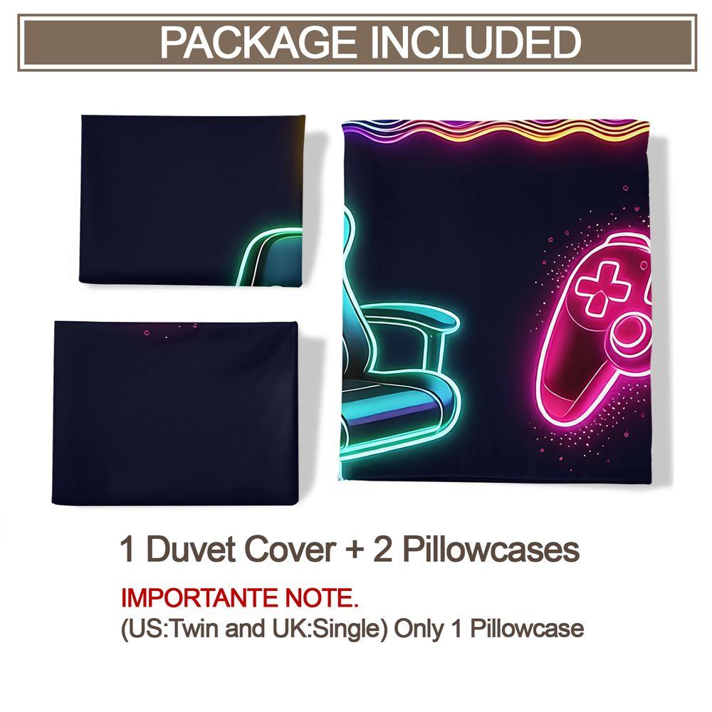 Gamer Neon Sign Duvet Cover Set Gaming Controller Print Bedding Set Digital Printed Comforter Cover for Teens Bedroom