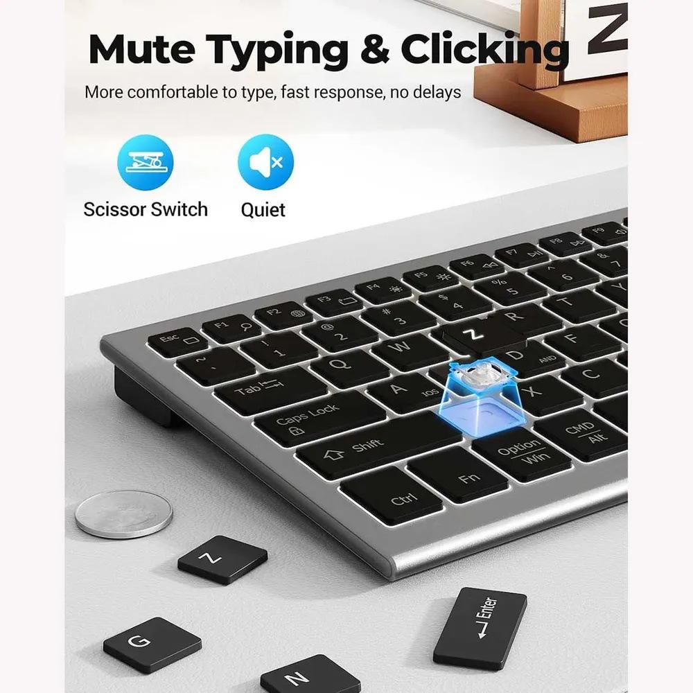 Ultra-thin Backlit Wireless Keyboard & Mouse Set - 2.4G Rechargeable Bluetooth for Office Use