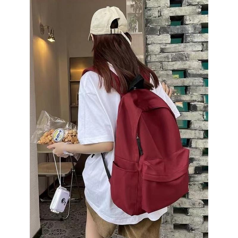Versatile Solid Color Backpack for Female Students - Large Capacity, Suited for All School Levels, Korean Style