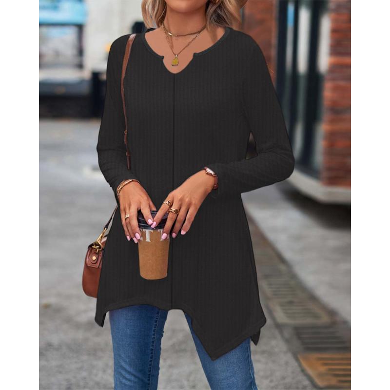 

Європейський та американський весняно-осінній новий однотонний пуловер в язаний светр модний повсякденний асиметричний базовий топ для жінок 4XL чорний