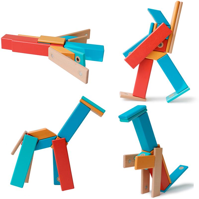 14PCS Magnetic Wooden Blocks DIY Rainbow Intelligence Toys Wood Educational Toys Best Gifts for Kids