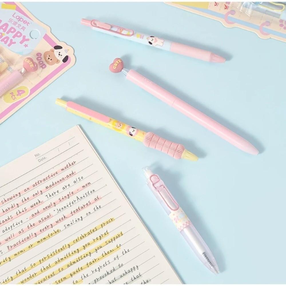 4pcs Cartoon 0.5mm ST Tip Gel Pen Set Black Ink Quick-Drying Ballpoint Pen Neutral Pen Gift