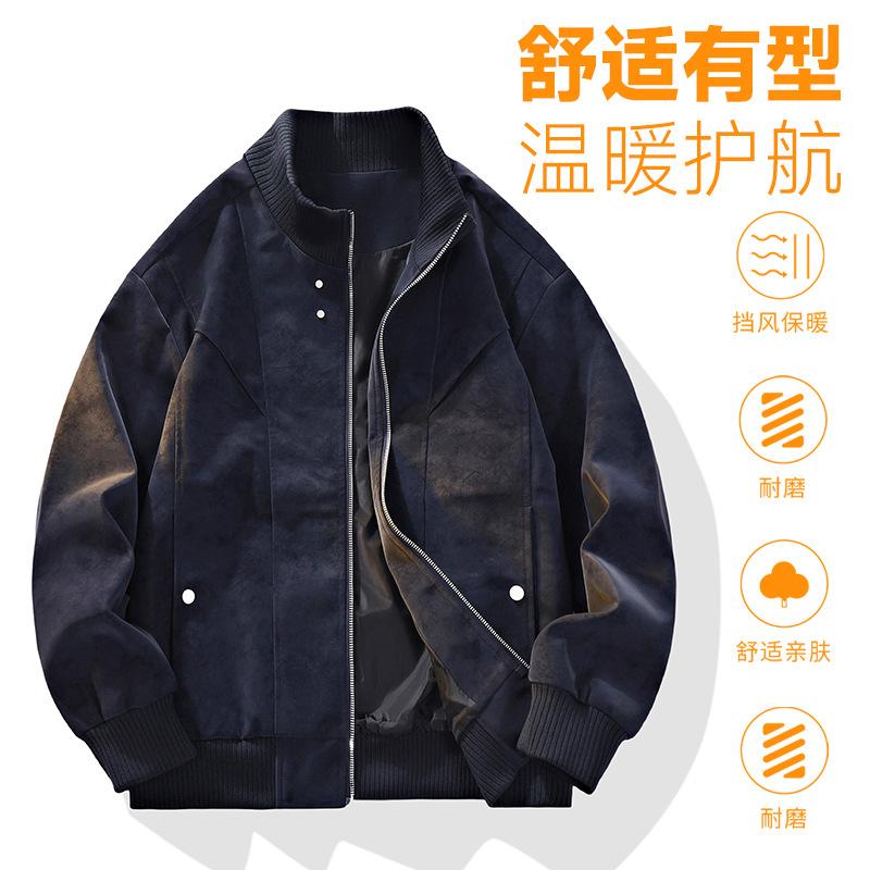 Spring and Autumn New Men's Leather Jacket Large Size Jacket Men's Lapel Leather Jacket Men's Corduroy Loose Trend Brand Hong Kong Style Fat Man