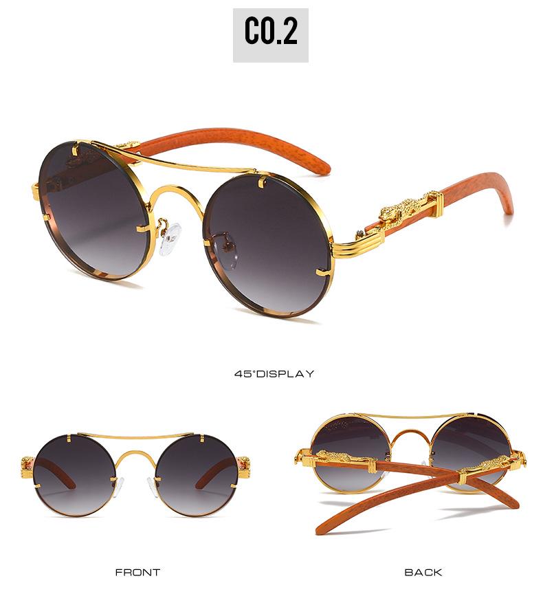 Cross-Border Retro Double-Bridge Leopard Head Men's Metal Round Sunglasses