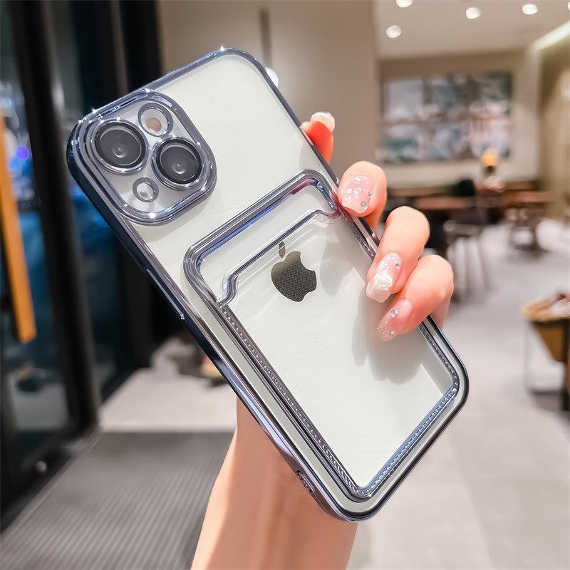Applicable To IPhone16 Mobile Phone Case Plating Card Bag Apple 15 Promax Card Case 1314 with Lens Film