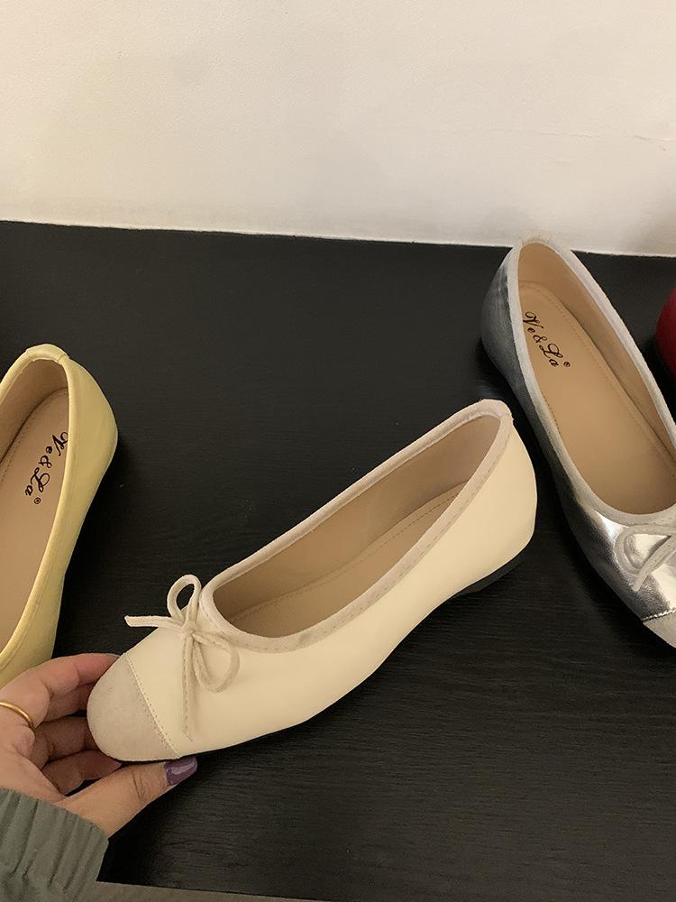 Inner heightening shoes spring and summer new yellow single shoes ballet shoes French gentle bow women's shoes light mouth shoes ladyshoes
