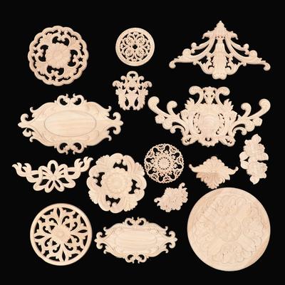 Parts European Wooden Figurines Crafts Wood Carved Woodcarving Decorative Corner Appliques Frame