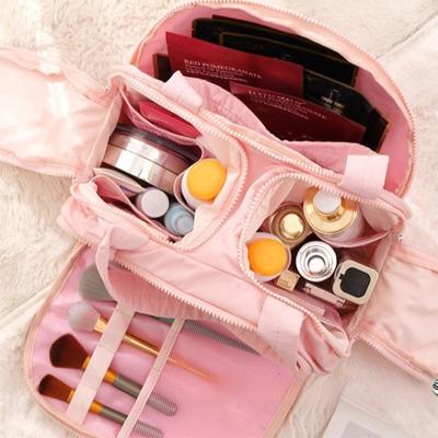 Multipocket Design Cosmetic Handbag Double Side Open Zipper Closure Travel Toiletry Bag Large Capacity Easy Access