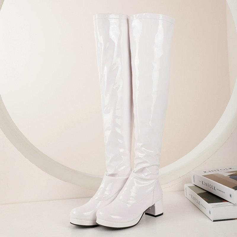 Autumn and winter tall women's boots show thin personality versatile patent leather high-heeled boots patent leather thick-heeled boots over the knee