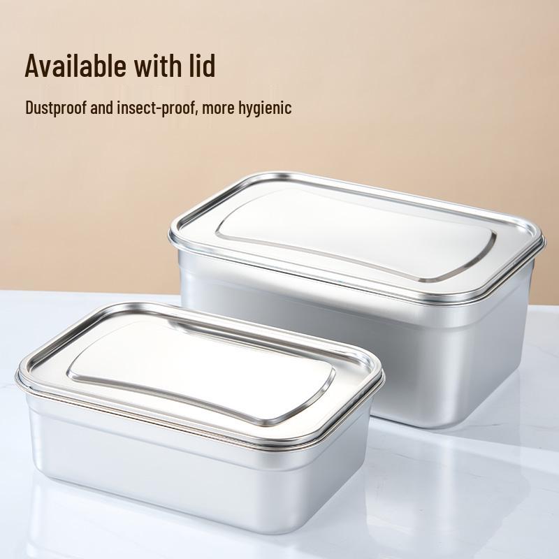 Caja Cuadrada Profunda de Acero Inoxidable 304 Comercial para Conservar Alimentos Frescos con Tapa para Almacenamiento en Congelador y Refrigerador