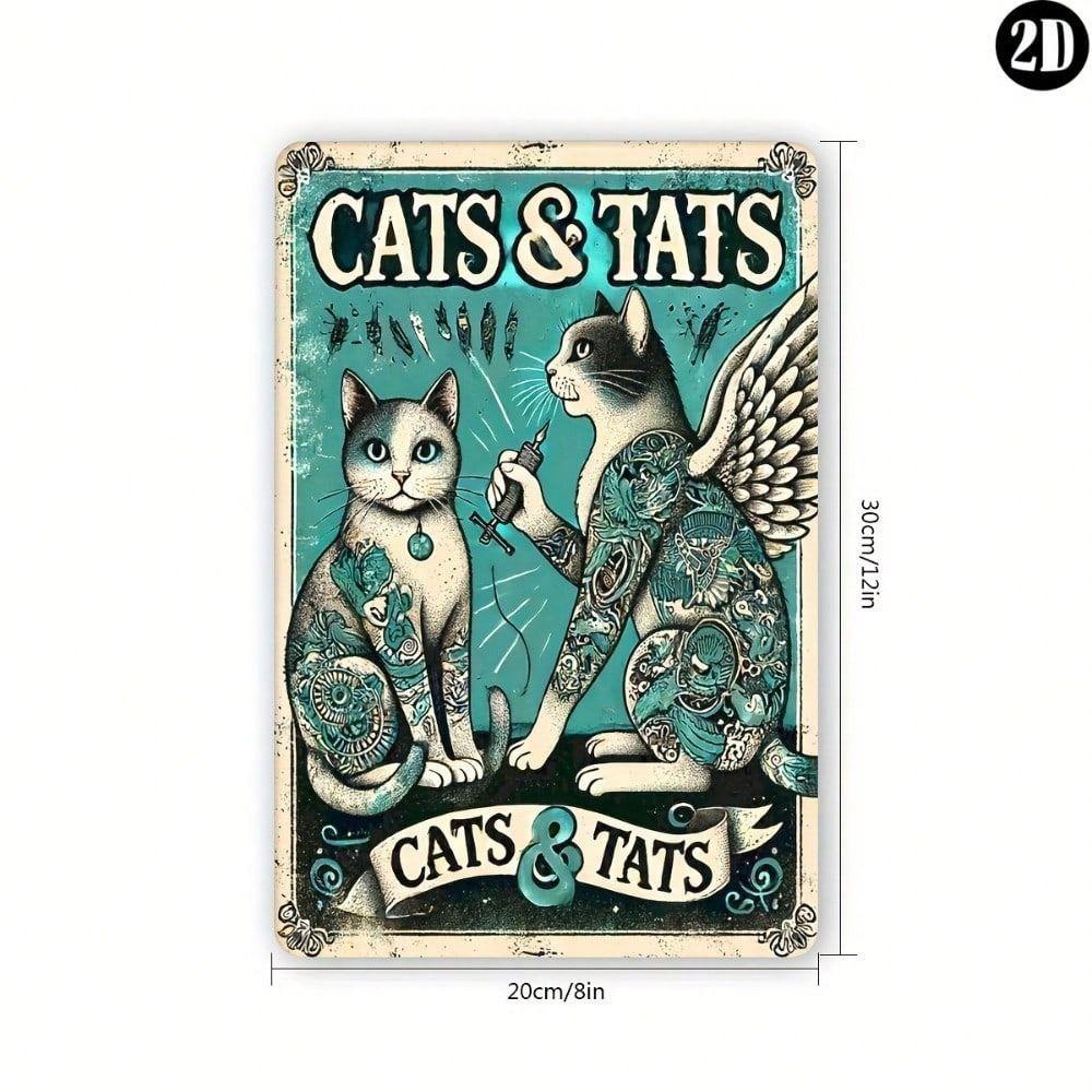 Vintage Metal Poster Cat Tattoo Wall Decor Home Gift