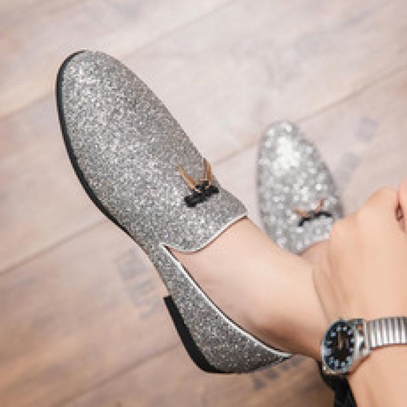 Spring Men s Trendy Pointed Toe Slip-On Leather Shoes 41 серебряный