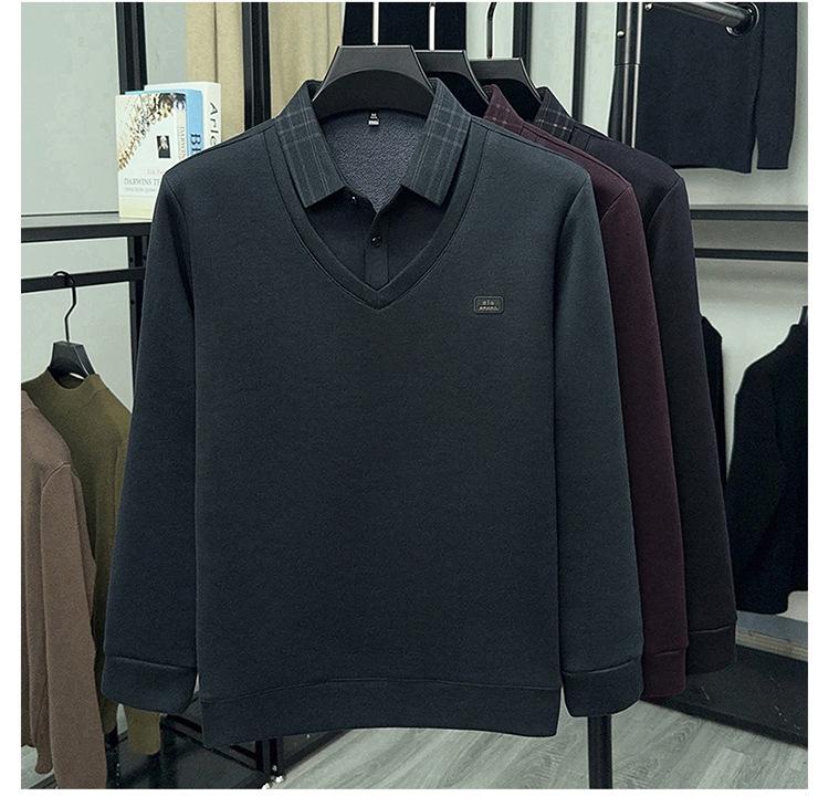 Men's 2025 Winter Premium Long-Sleeve Polo with Wool & Silk Fleece Lining, High-End Casual Base Layer