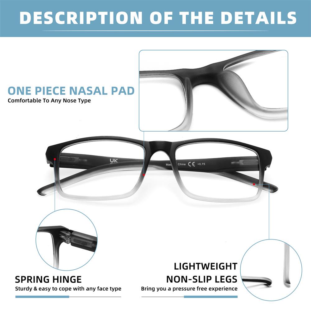 MODFANS Stylish Gradient Rectangle gentlemen's Blue Blackout Reading Glasses UV Protection Comfort Spring Hinge Glasses