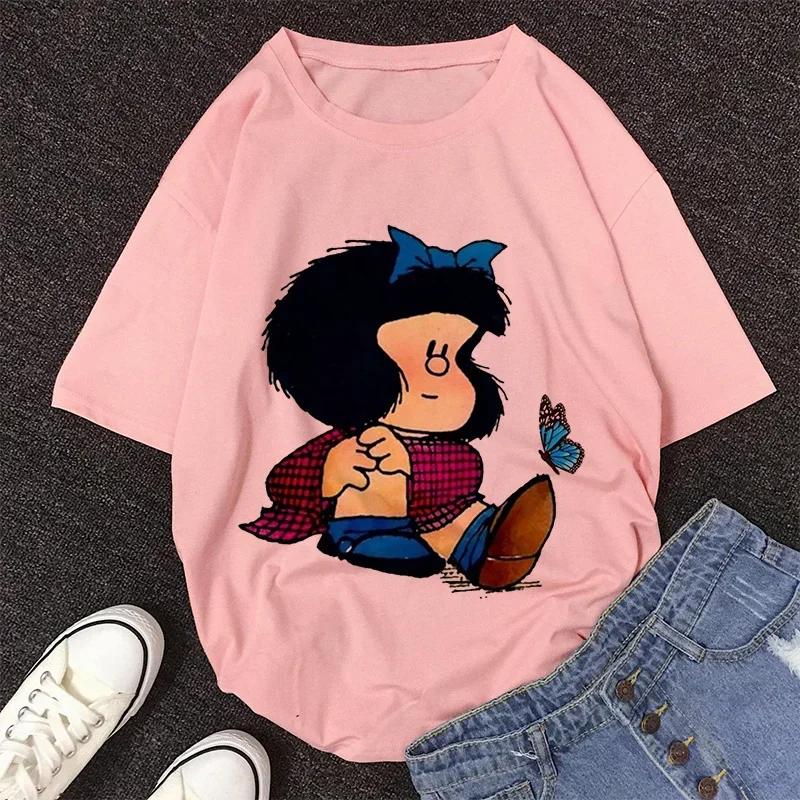 Mafalda Kawaii Graphic Print T-shirt Women Harajuku Aesthetic Pink Tops Y2k Casual Tshirt 2026 Newest Summer Fashion Female T Shirt