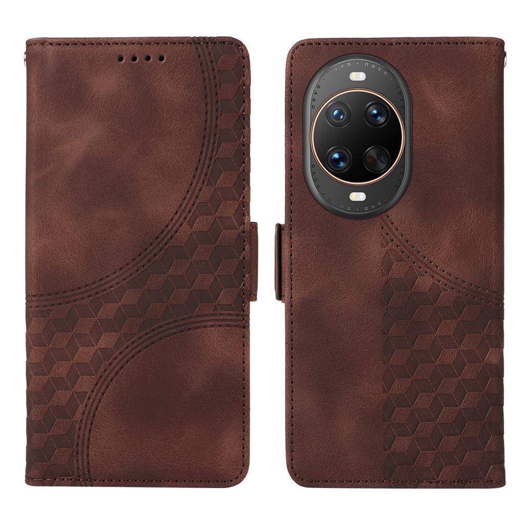 For Huawei nova 14 Ultra 5G Leather Cases Wallet Rhombus Imprinted Phone Cover Stand with Strap
