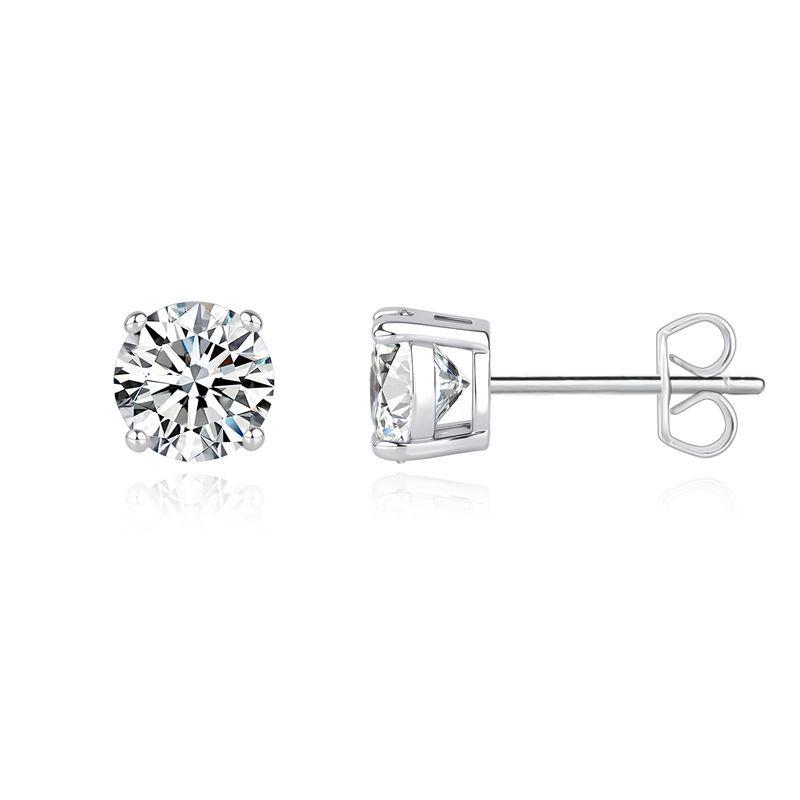 Classic Four-Prong Moissanite Stud Earrings in PT950 White Gold-Plated Sterling Silver, 1 Carat 925 Silver