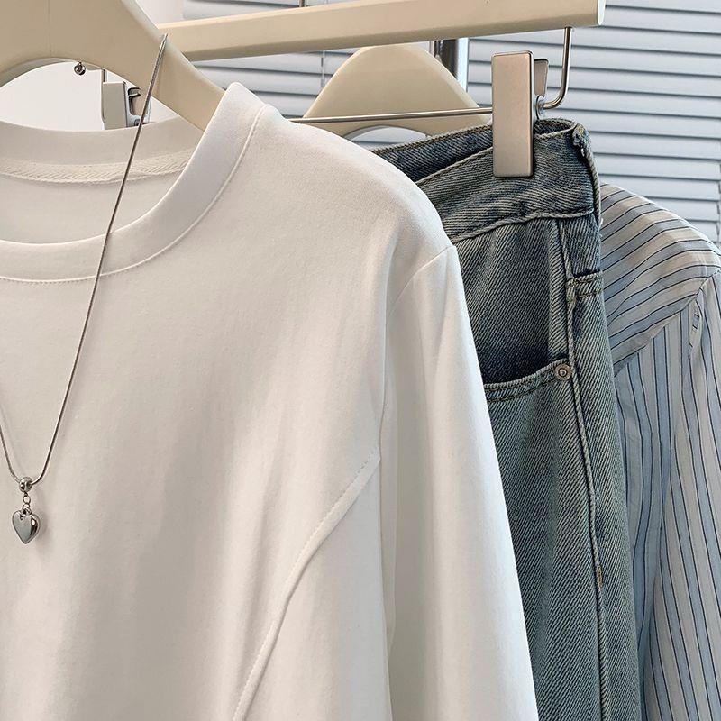 Top Subțire cu Mânecă Lungă, Volane și Gât Rotund, Mărimi Mari, Colecția Toamnă 2025