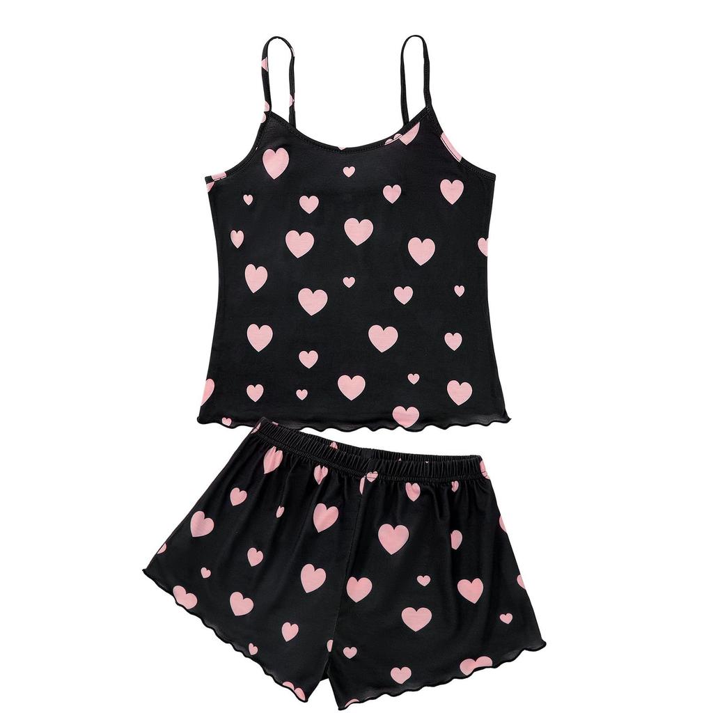 Damen Casual Pyjama-Set bedrucktes Trägertop Shorts 2-teiliges Set