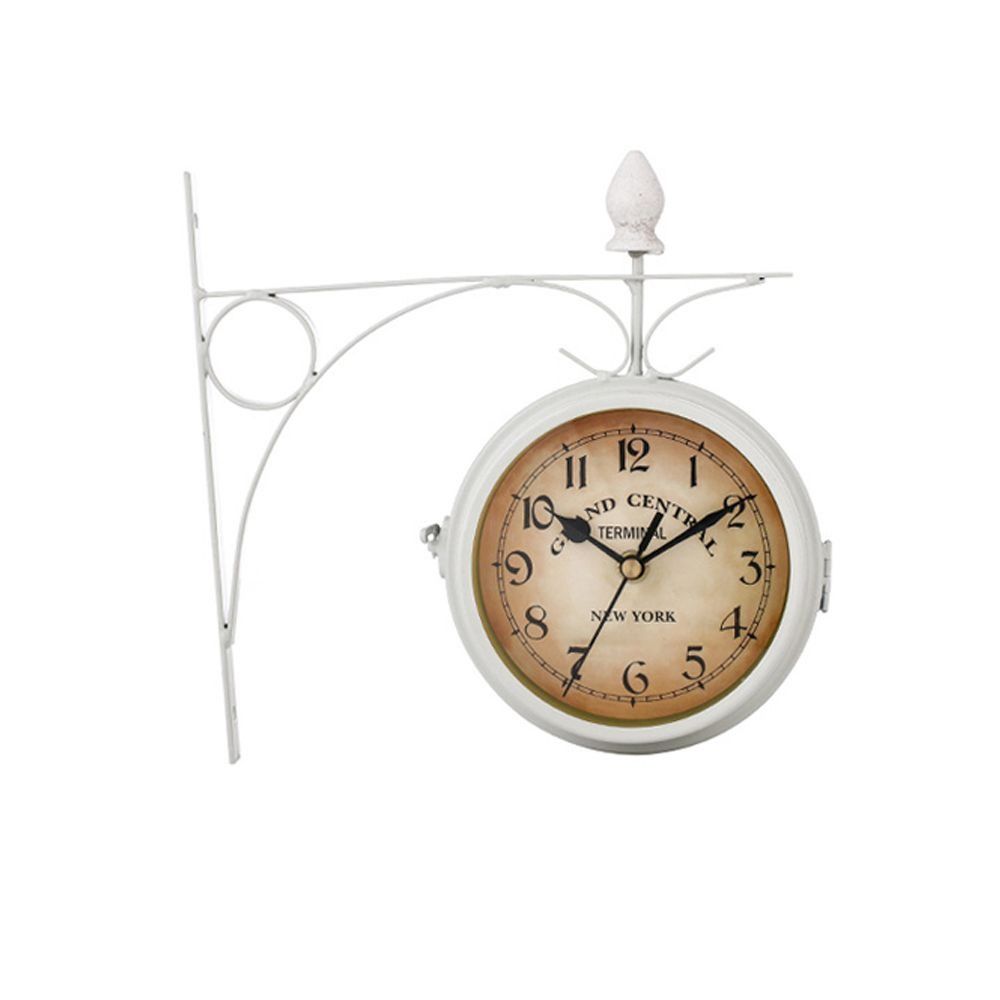 

Double Sided Wall Clock Home Decor Garden Decoration New Metal Clock Train Station white-B