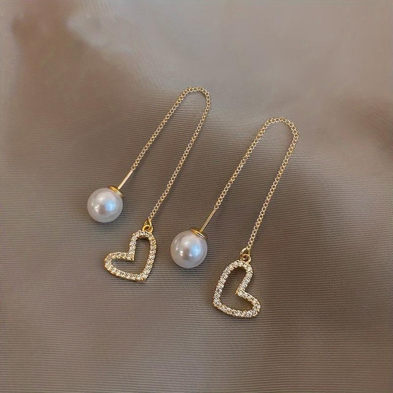 Korean Pearl Heart Drop Earrings - Trendy TikTok Style Fashion Studs
