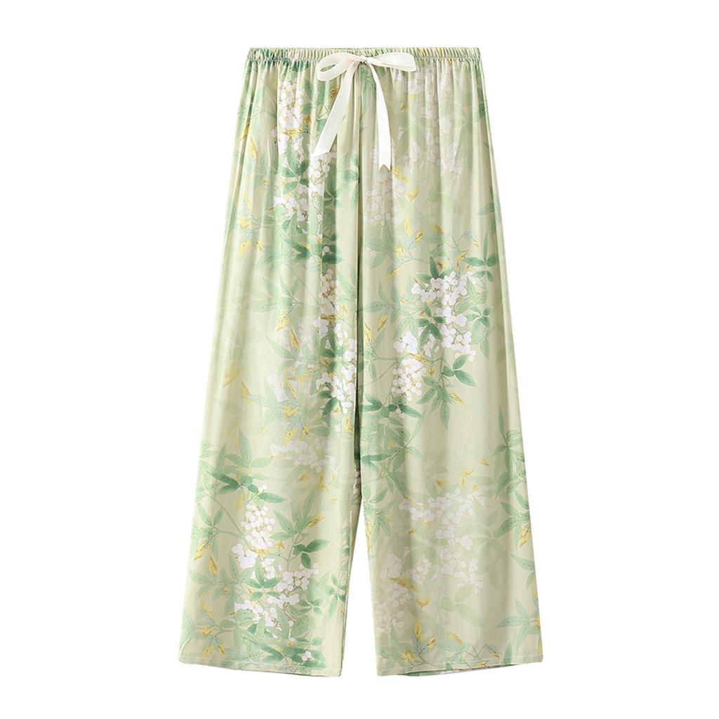 Women's Breathable Cotton and Silk Wide-Leg Pajama Pants for Casual Summer or Home Wear