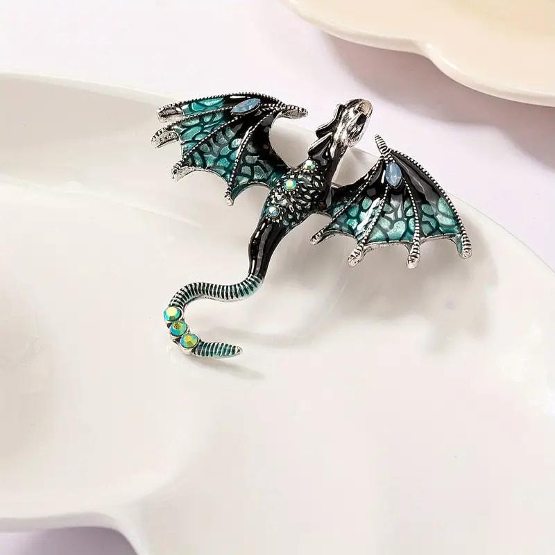 Retro Oil Dripping Flying Dragon Brooch Rhinestone Inlaid Enamel Brooches Pin