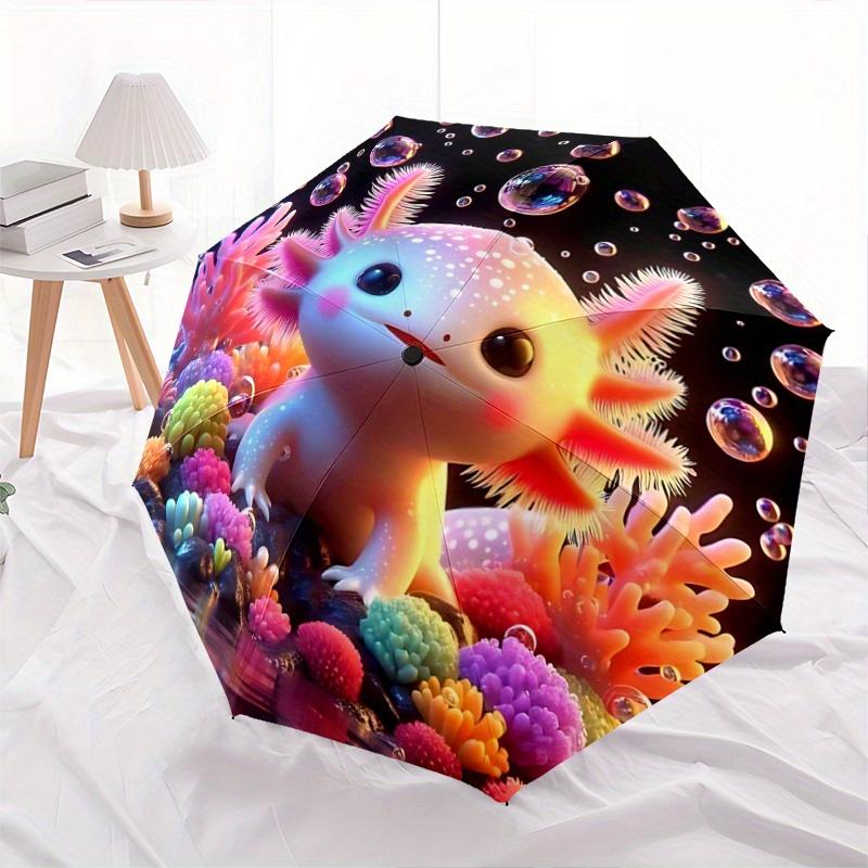 1pc Axolotl Bubble Durable Cartoon Folding Umbrella, Portable 3-Fold Compact Umbrella for Men and Women, Suitable for Travel or Daily Use.G002