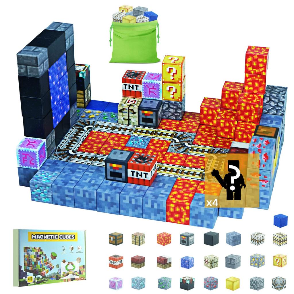 Minecraft-inspired Building Blocks Set, 150 Pieces + 4 DIY Characters, Underground Miner Theme Set, 3D Puzzle, Minecraft-inspired Toy, Educational