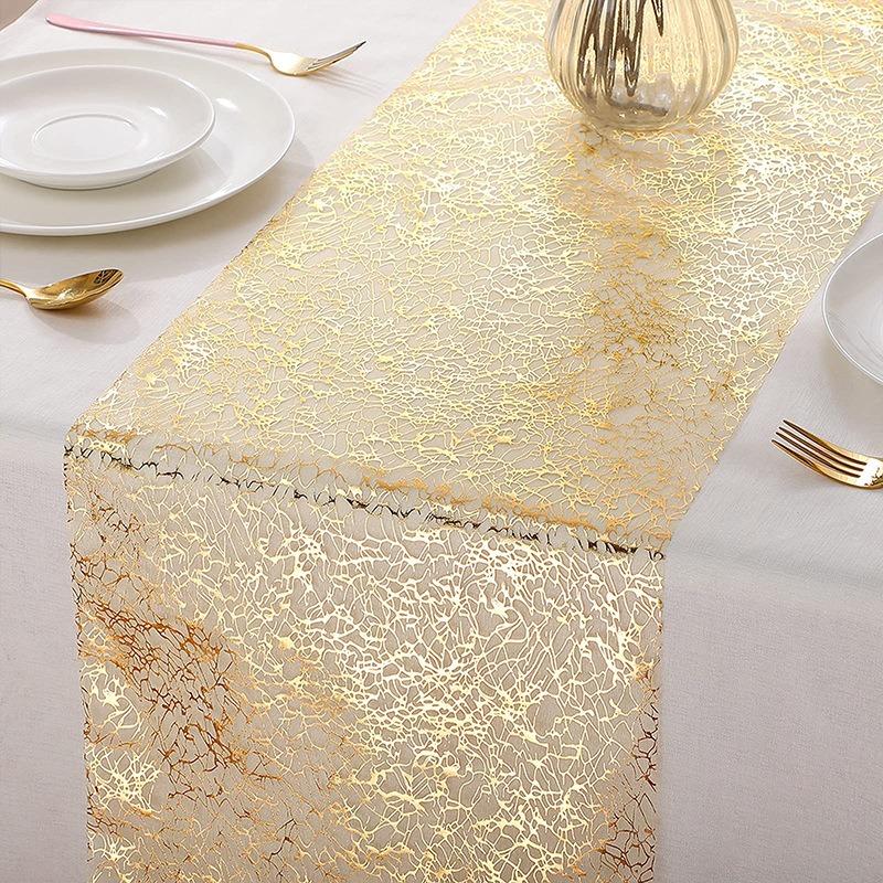 Gold Foil Table Runner Rectangle Polyester Wedding Birthday Home Dining Table Decor Elegant Celebratory Essential
