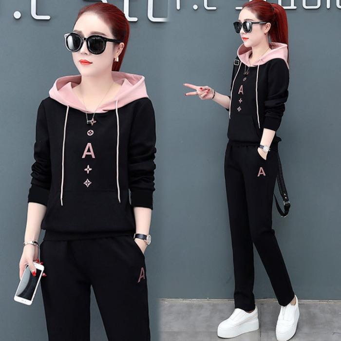 Casual Sportswear Suit for Women Spring and Autumn Loose Running Thin Hooded Sweatshirt Versatile Two-piece Set