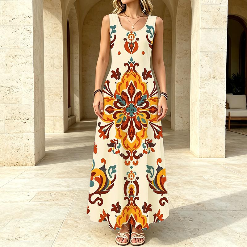 A-Line Maxi Dress,Vintage Sleeveless Tank Dress,Lightweight,Chic & Elegant,Ideal for Daily Work,Vacation & Casual Wear